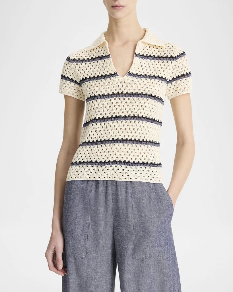 Vince Stripe Short-Sleeve Macrame Top 3