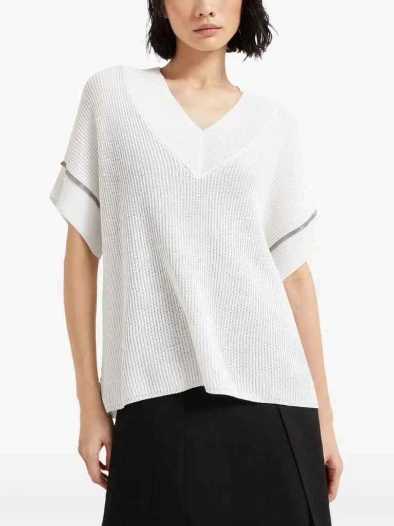 Brunello Cucinelli Textured Ribbed Top With Deep V-Neckline 2