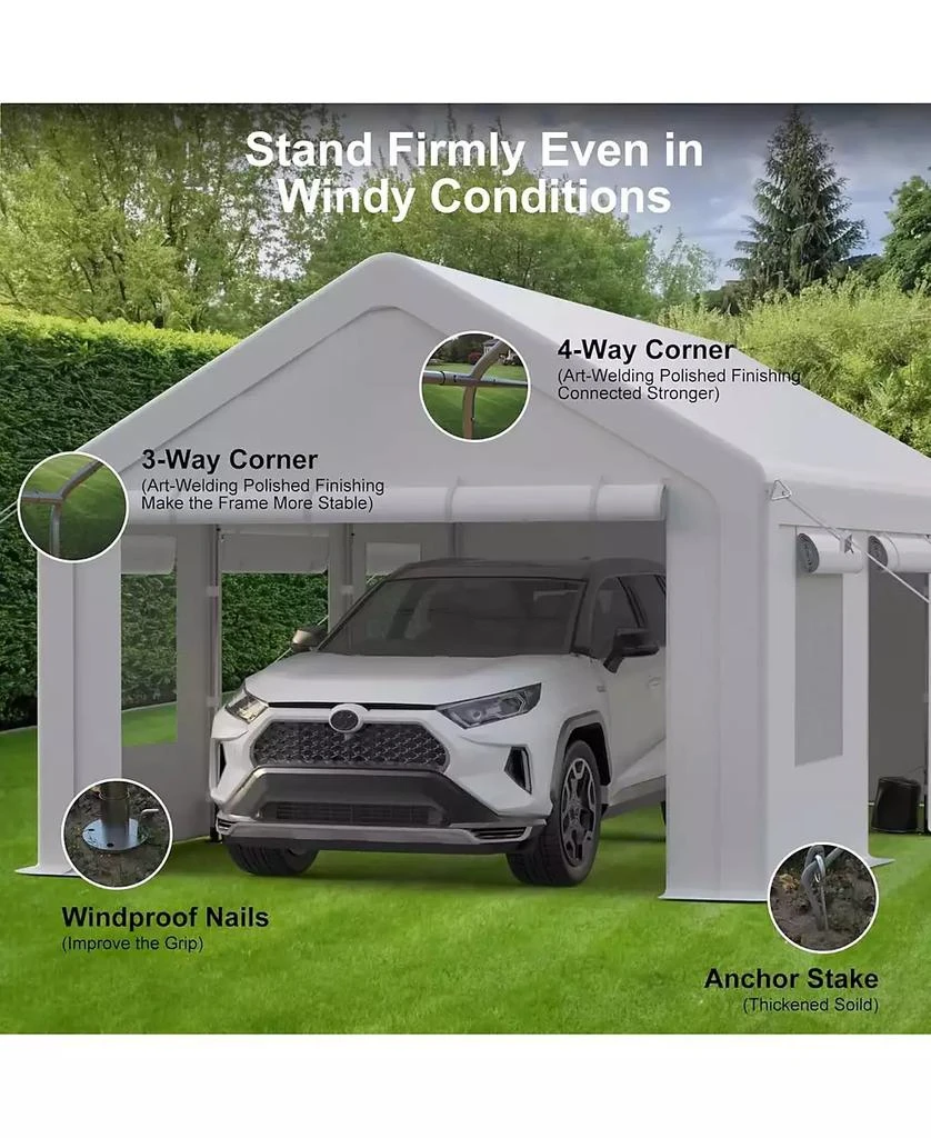 gaomon 12x20FT Portable Garage, 12
x20
 Carport Heavy Duty, Galvanized Frame 
180 g PE Waterproof Canopy, with 4 Doors (Included 2 Side Doors), and 4 Windows, for Pickup Truck, and Boat 2