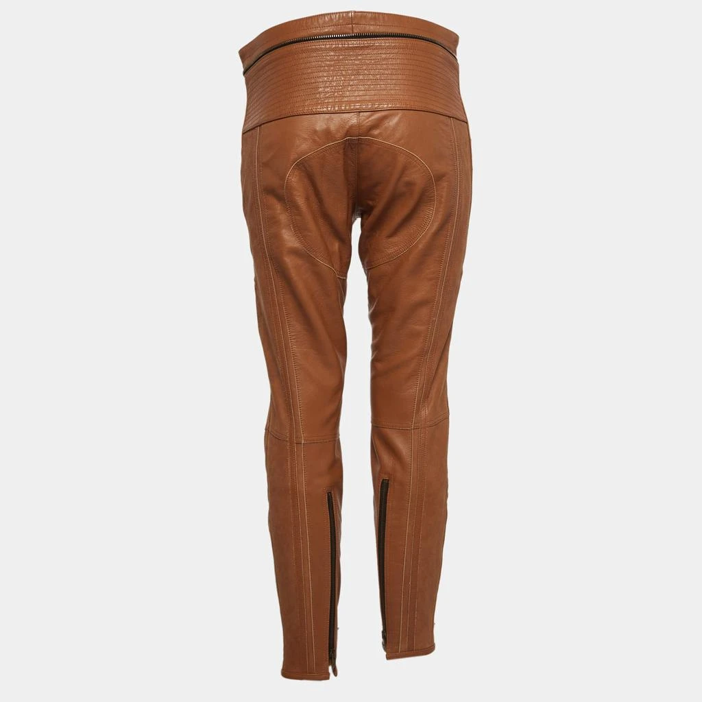 Chloé Chloe Havana Brown Leather Straight Leg Trousers M 2