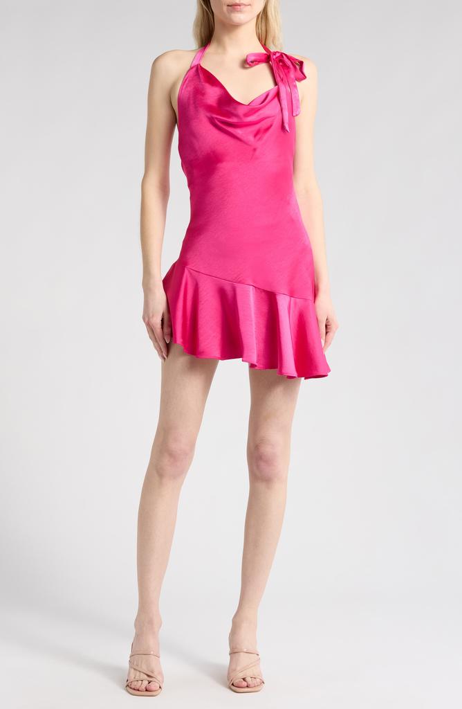 Lush Cowl Neck Ruffle Hem Dress