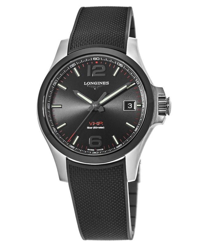 Longines Longines Conquest V.H.P. 41mm Black Dial Black Rubber Strap Men's Watch L3.719.4.56.9