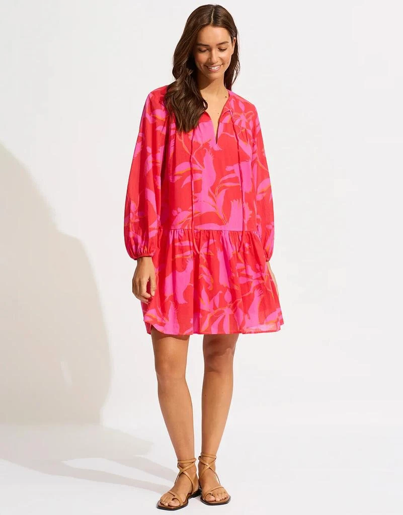 Seafolly Birds Of Paradise Dress Womens XL Pink Cotton Tiered Puff Sleeve ERK351 (Pink,Regular,XL) 1