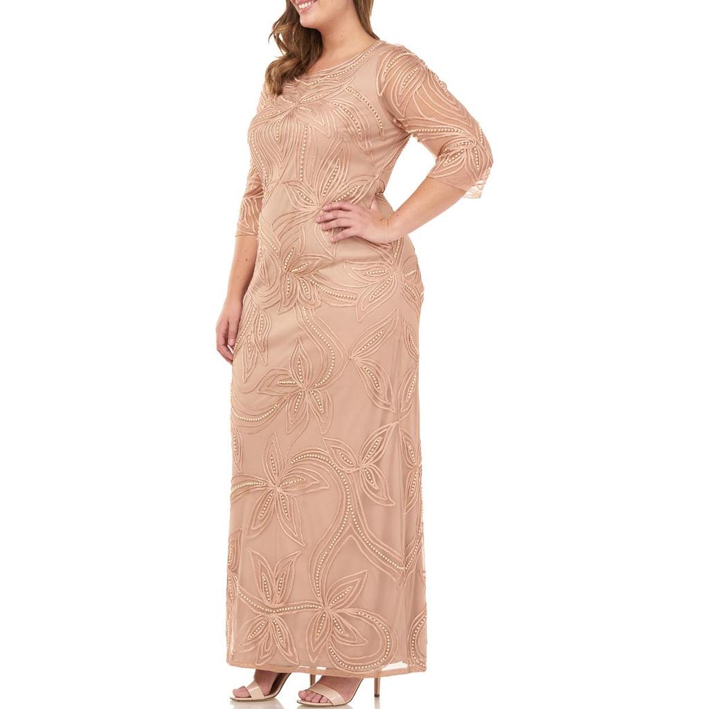 JS Collections Plus Womens Beaded Soutache Evening Dress