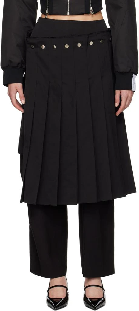 Rokh Black Double Layered Pleated Midi Skirt 1