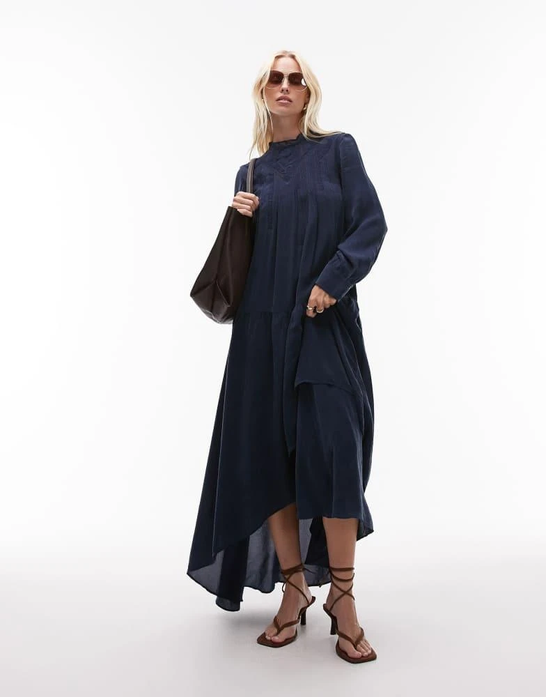 & Other Stories crepe volume maxi dress with lace detail and tiered ruffles  in blue  On Sale Now with Up to 26% Off | Discover Exclusive Deals & ...