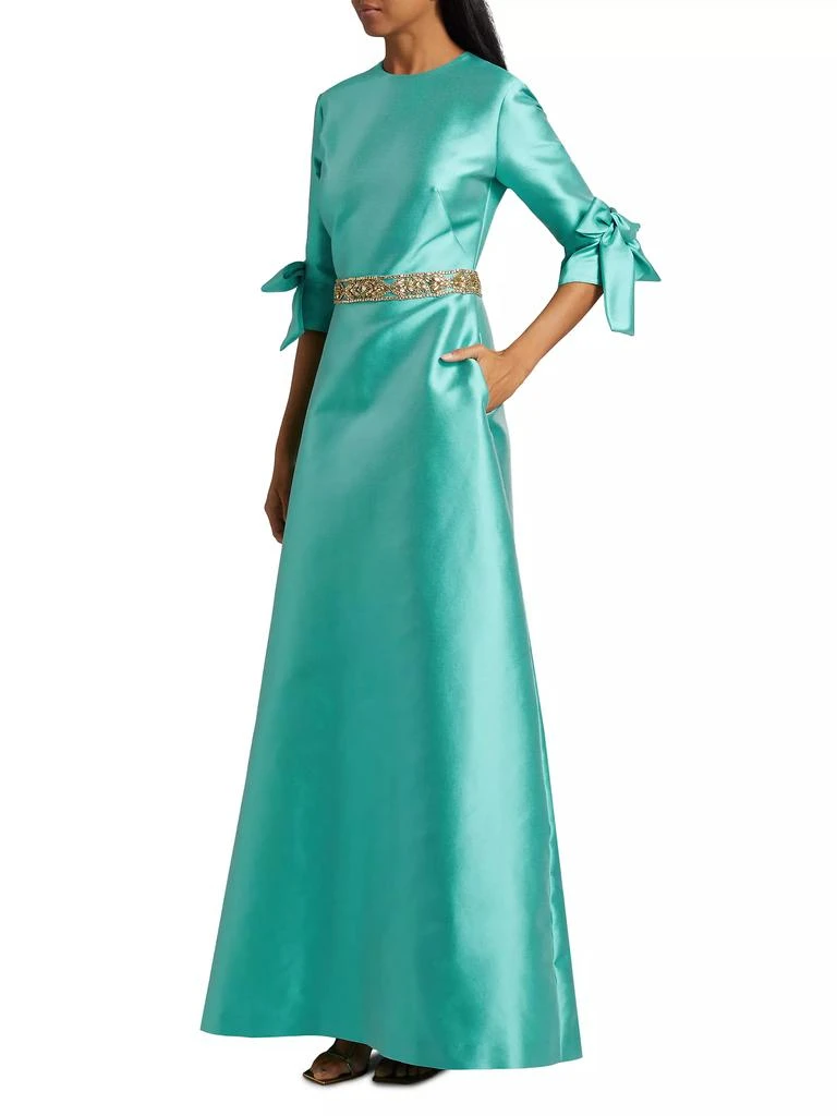 REEM ACRA Satin Embellished Bow-Cuff Gown 4