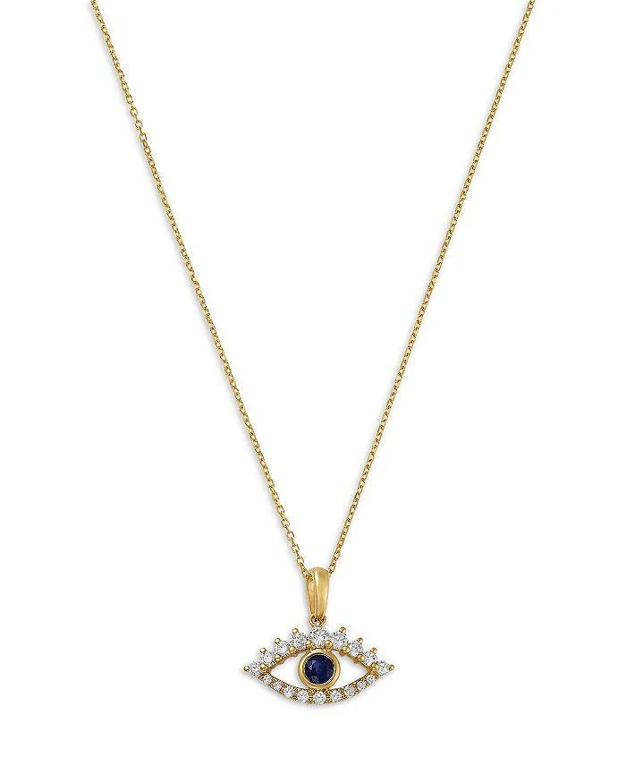 Bloomingdale
s Fine Collection Blue Sapphire 
Diamond Evil Eye Pendant Necklace in 14K Yellow Gold, 16-18"