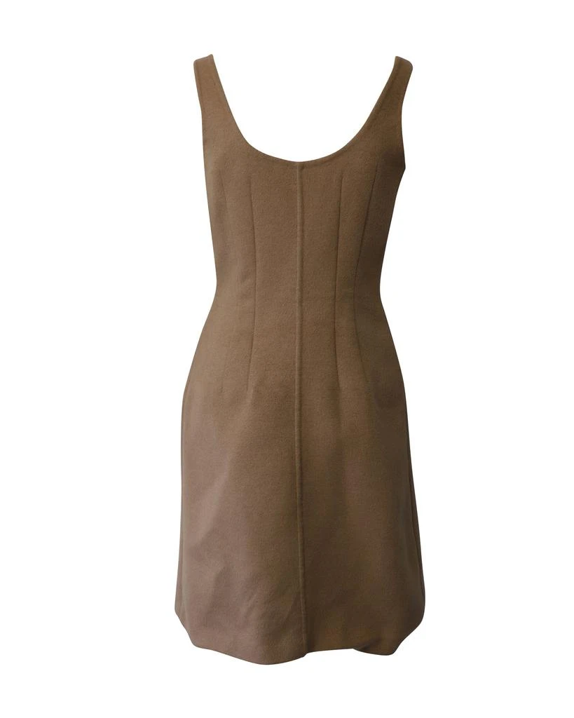 Prada Beaded Ruffle Sleeveless Dress in Nude Brown Wool 3