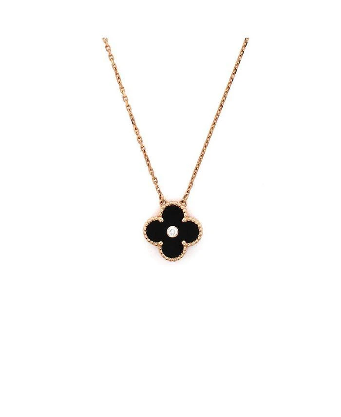 Pre-Owned Van Cleef 
Arpels Vintage-Like Alhambra Pendant Necklace 18K Rose Gold and Onyx with Diamond, 16.5"