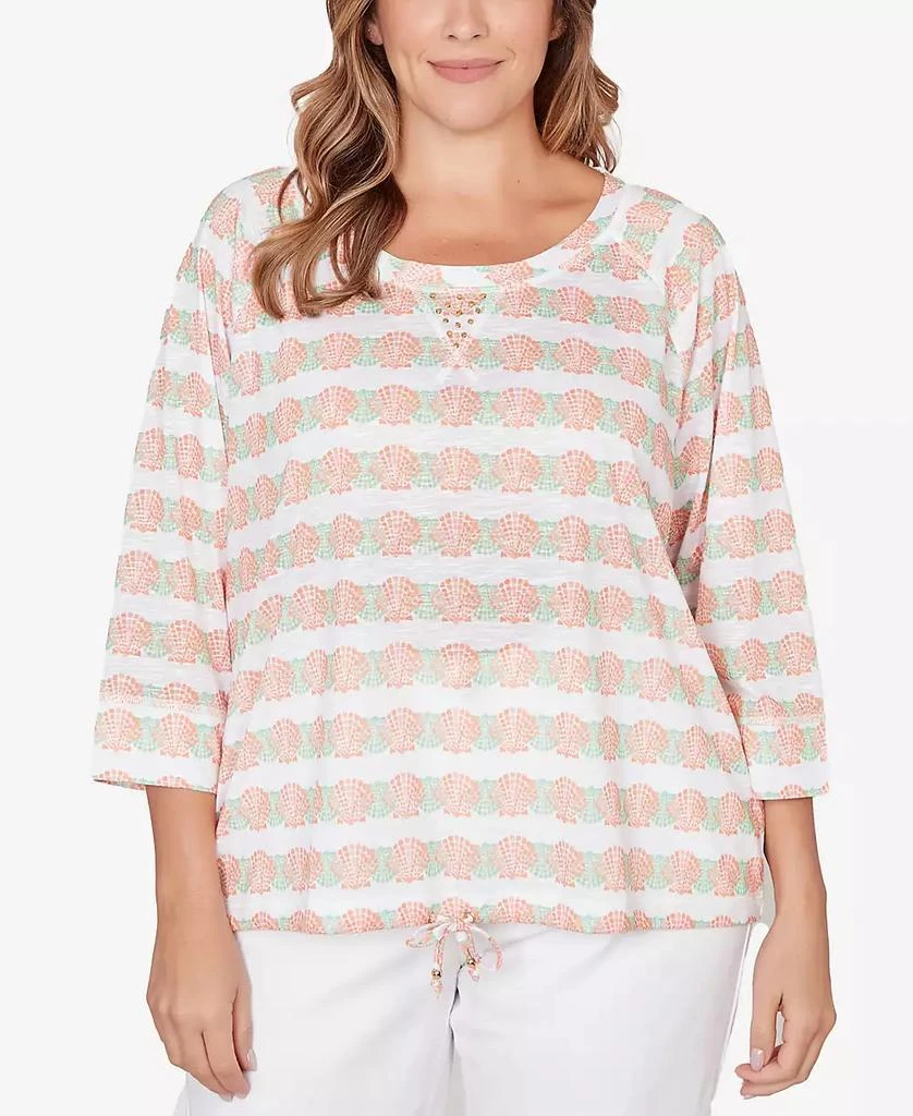 HEARTS OF PALM Plus Size Printed 3/4 Sleeve Blouson Top