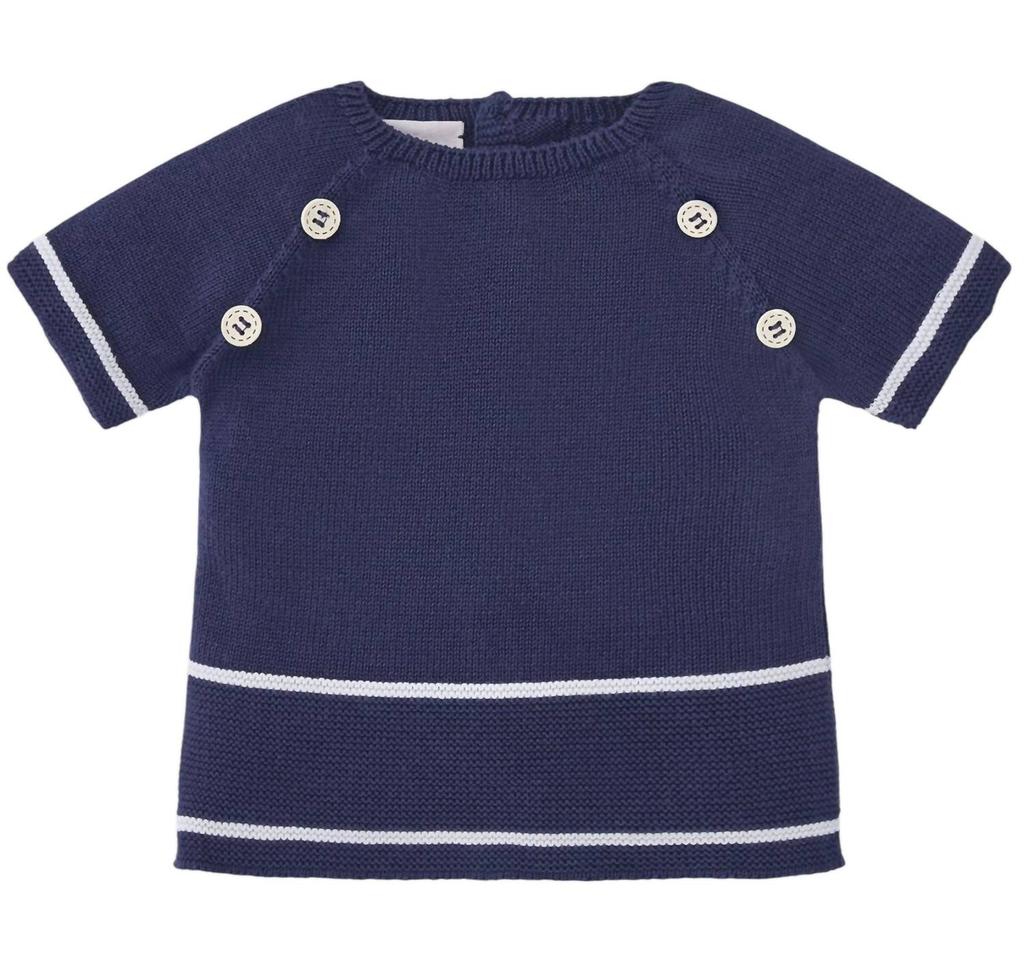 Paz Rodriguez Baby Short Sleeve Knit Sweater In Navy Blue