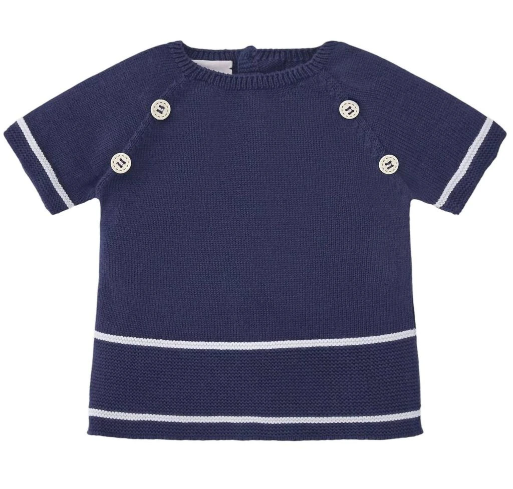 Paz Rodriguez Baby Short Sleeve Knit Sweater In Navy Blue 1