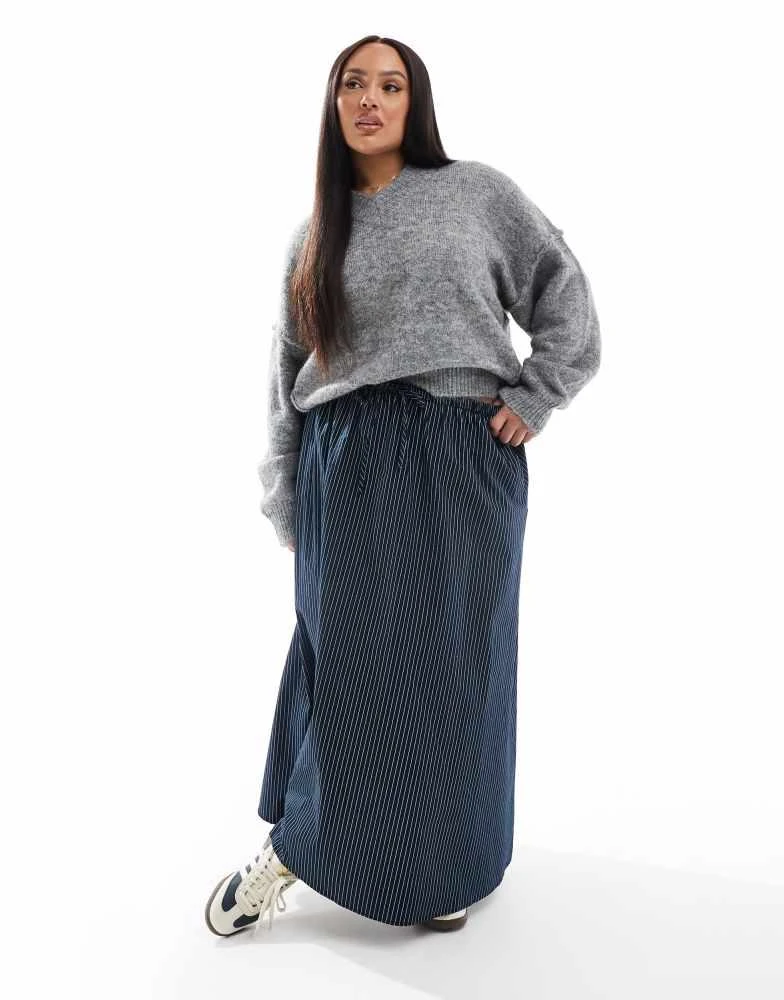 Asos Design Asos Navy Midi Skirt ASOS ASOS DESIGN Curve A Line Tie