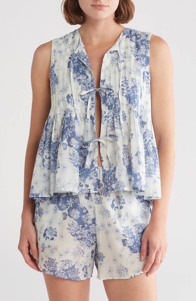 Desmond & Dempsey Pleated Cotton Short Pajamas