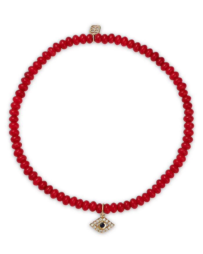 Sydney Evan 14K Yellow Gold Tiny Bezel Evil Eye Charm Bracelet