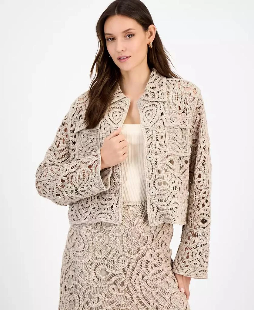 INC International Women's Collared Crochet Sweater Jacket, Exclusively at Macy's 1