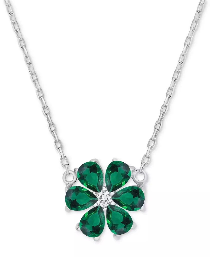 Macy's Green Quartz (5/8 ct. t.w.) & Lab Grown White Sapphire (1/20 ct. t.w.) Flower 18" Pendant Necklace in Sterling Silver 1