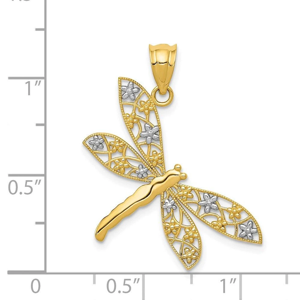 Diamond2Deal 14k Yellow Gold Rhodium Filigree Dragonfly Pendant 3