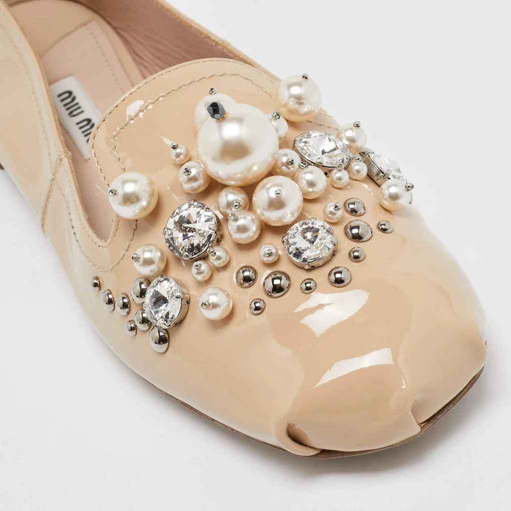Miu Miu Miu Miu Beige Patent Leather Faux Pearls Ballet Flats Size 37.5 7