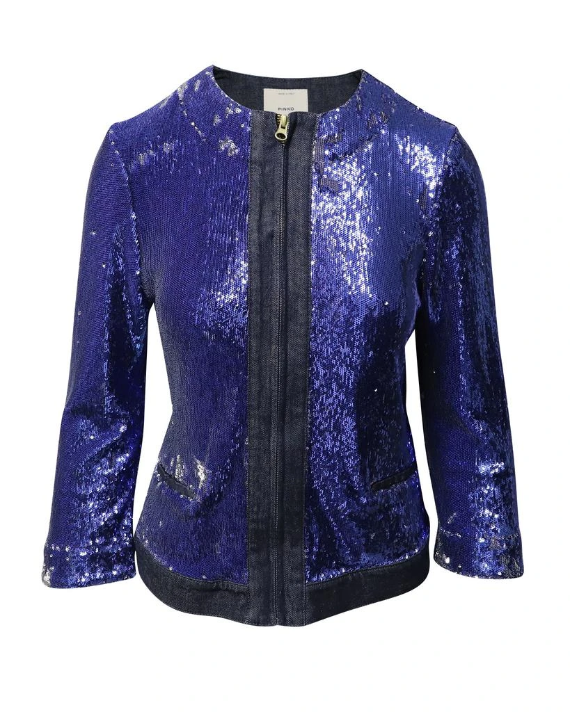 PINKO Pinko Tag Sequin Embellished Jacket in Blue Denim 1