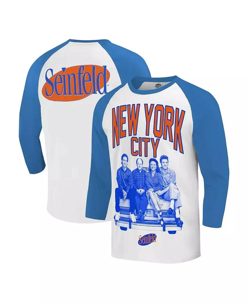 Ripple Junction Men's White/Royal Seinfeld New York City Baseball 3/4-Sleeve Raglan T-Shirt 1