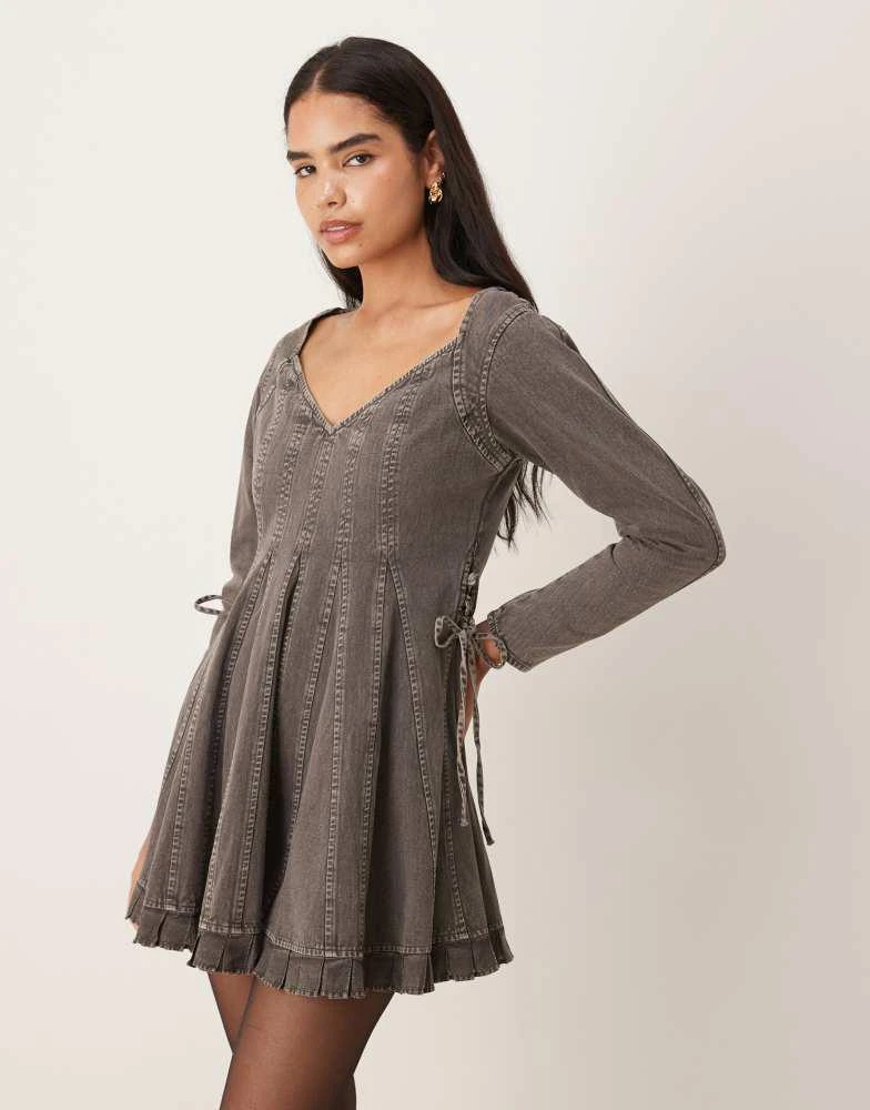 ASOS DESIGN v neck washed lace up side skater mini dress in charcoal grey   On Sale Now with Up to 20% Off | Discover Exclusive Deals & Savings at  BeyondStyle