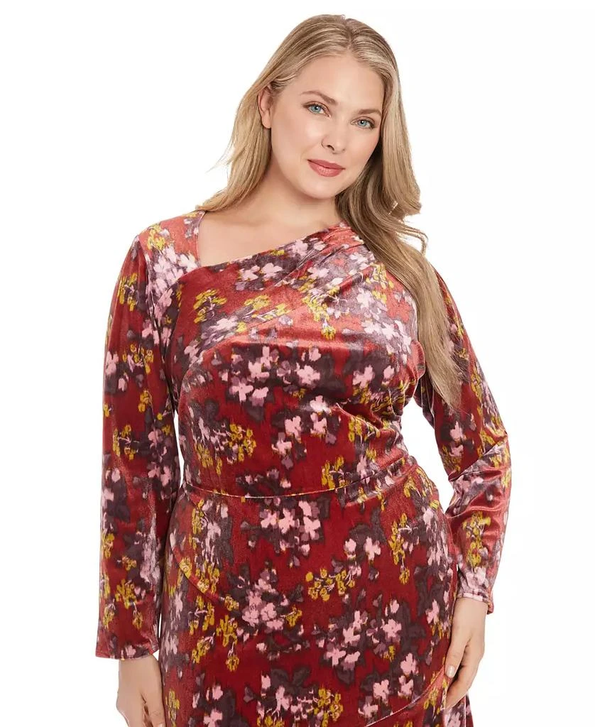 London Times Plus Size Velvet Floral Fit & Flare Dress 4