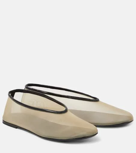 Khaite Marcy leather-trimmed mesh ballet flats 1