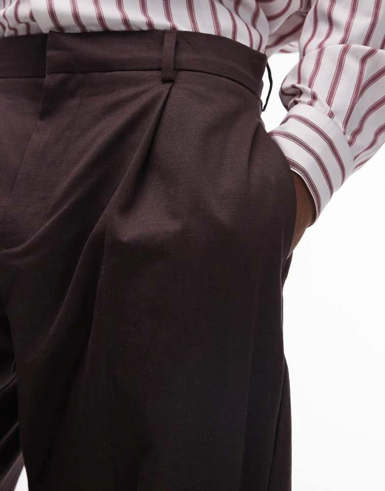 Topman Topman smart cotton wide leg trousers in brown 5