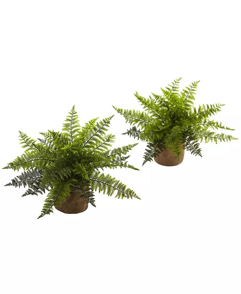 NEARLY NATURAL 15" Ruffle Fern Bush w/Burlap Base, Set of 2 1