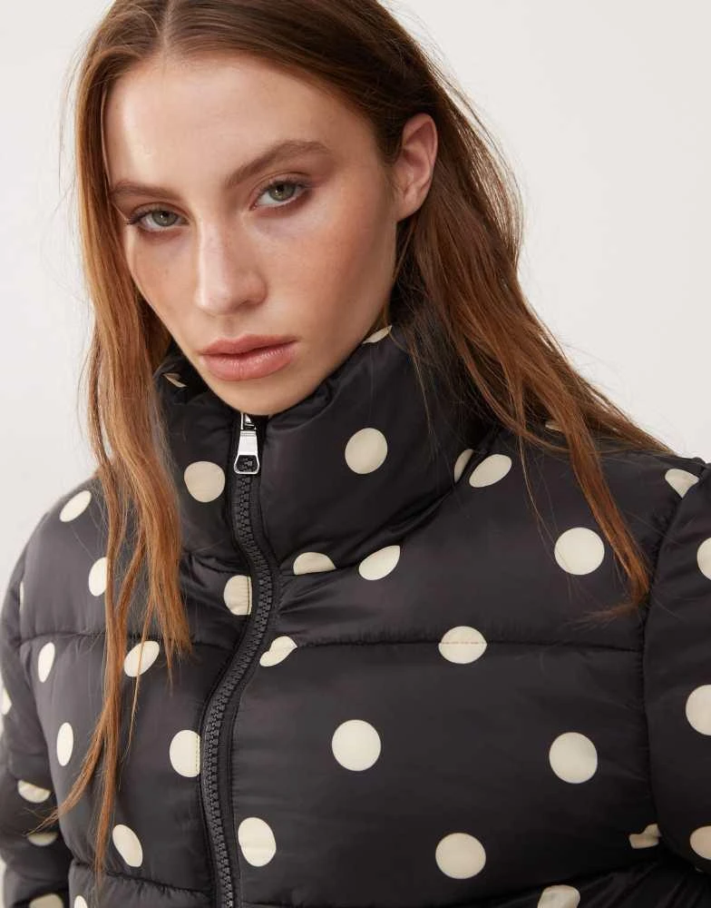 Monki Monki padded puffer jacket in black polka dot 3