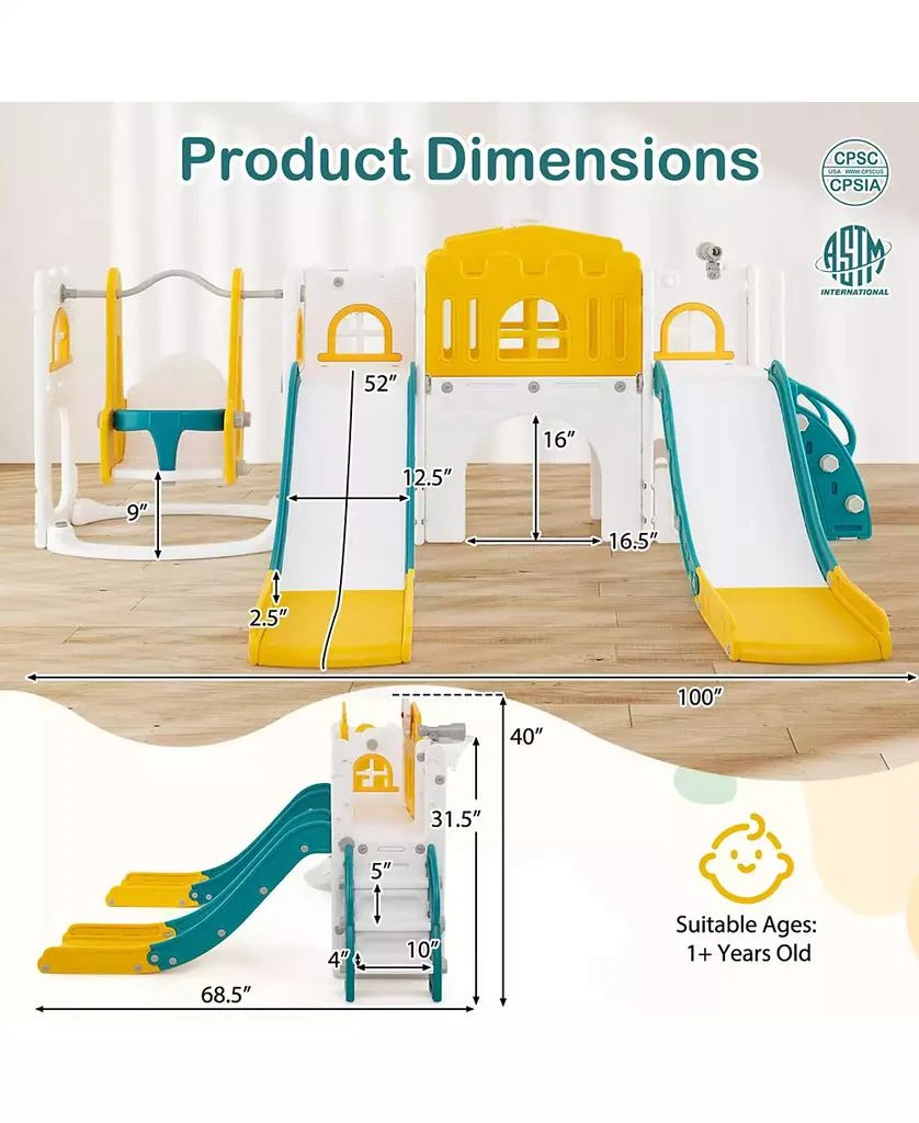 SUGIFT 10-in-1 Toddler Slide and Swing Set with Double Slides and Tunnel 6