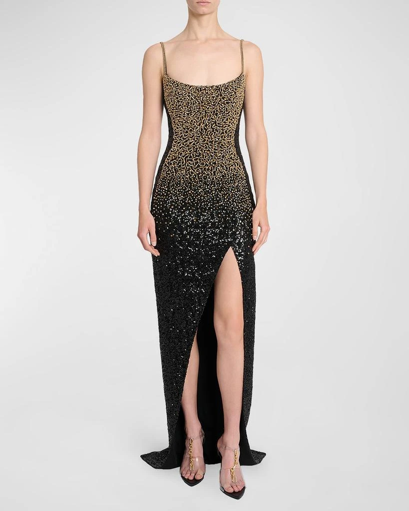Balmain Dragrade Crystal Sequined Slit Gown 2