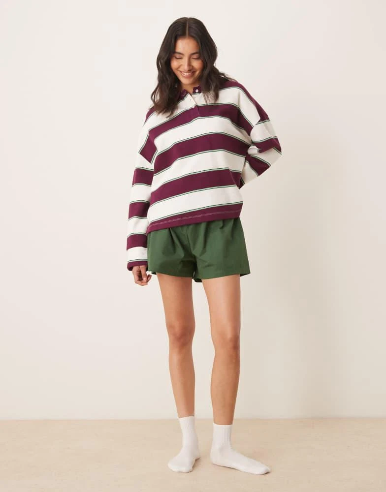 ASOS DESIGN long sleeve polo shirt short pyjama set in stripe