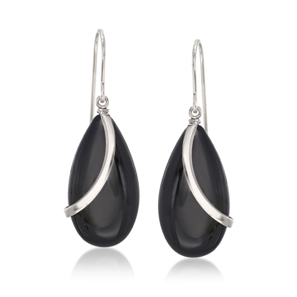 Ross-Simons Ross-Simons Black Onyx and Sterling Silver Curve Drop Earrings
