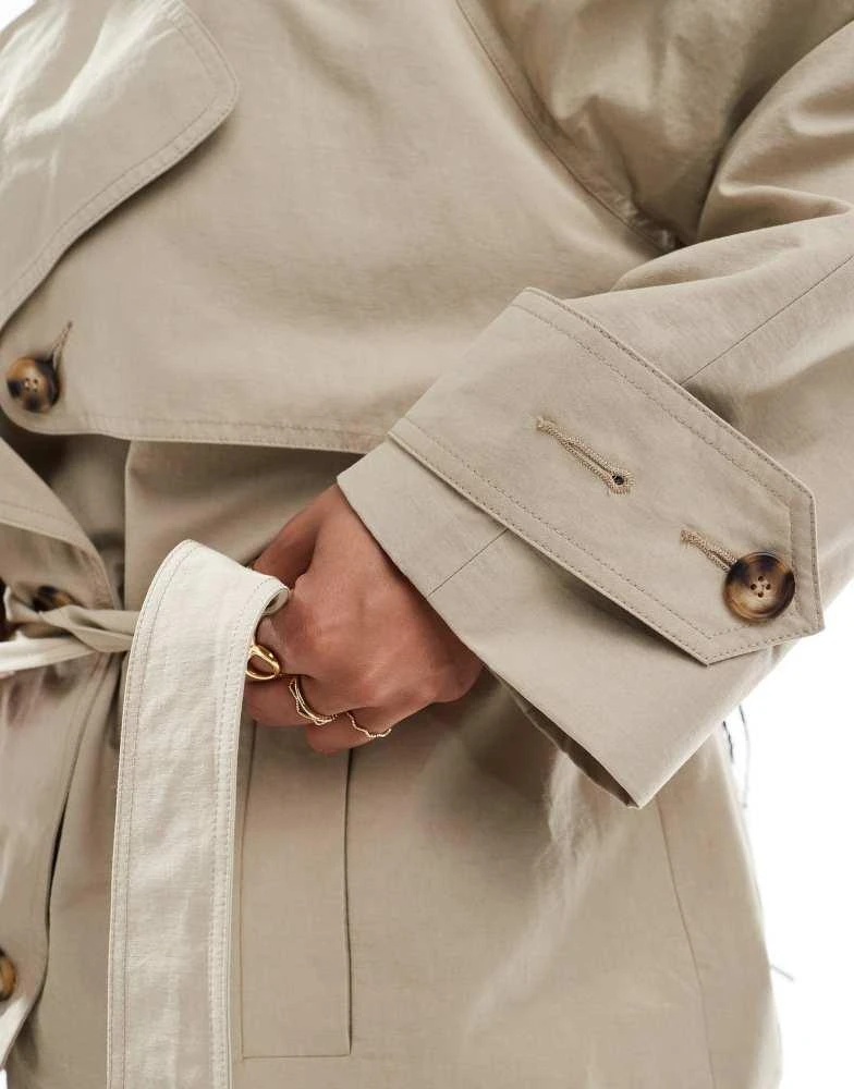 ASOS ASOS DESIGN Curve oversized short trench coat with belt in stone 4