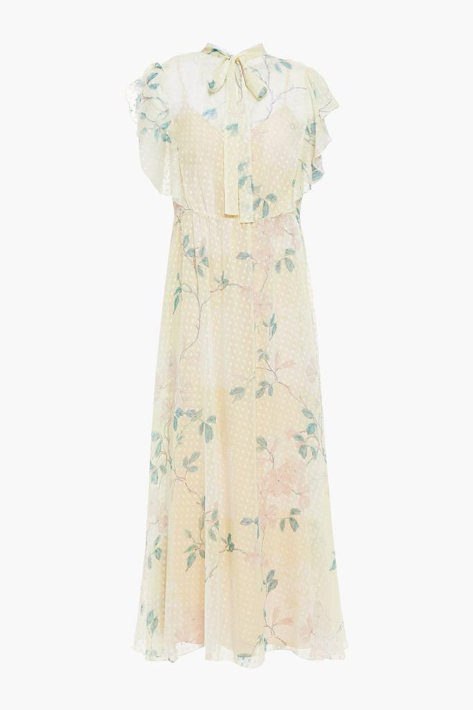 RED Valentino Pussy-bow floral-print Swiss-dot silk-chiffon midi dress