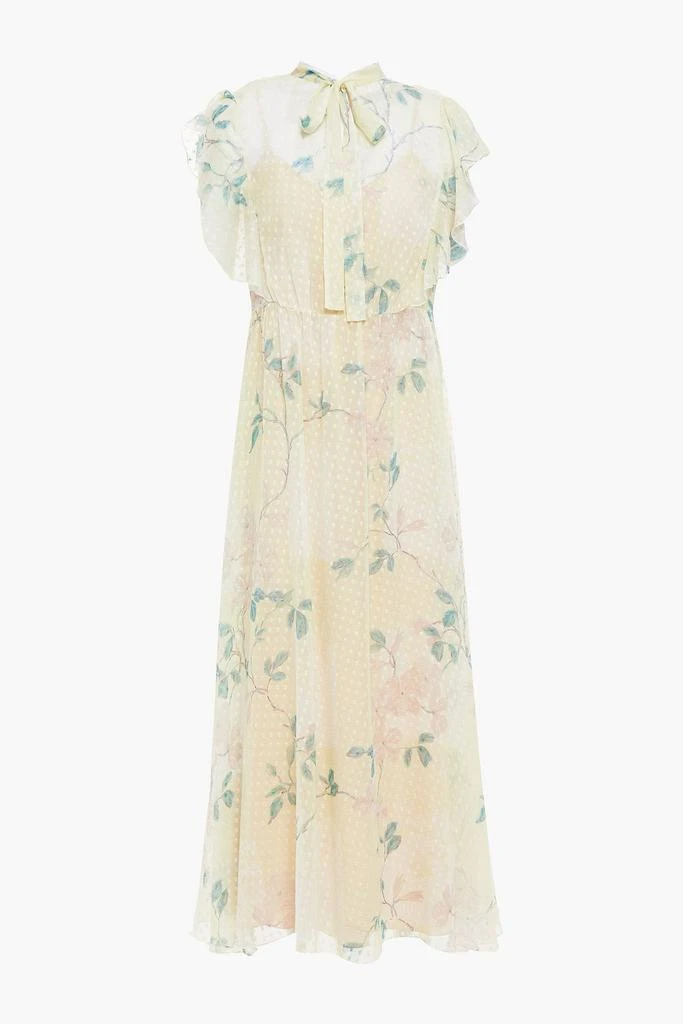 RED Valentino Pussy-bow floral-print Swiss-dot silk-chiffon midi dress 1