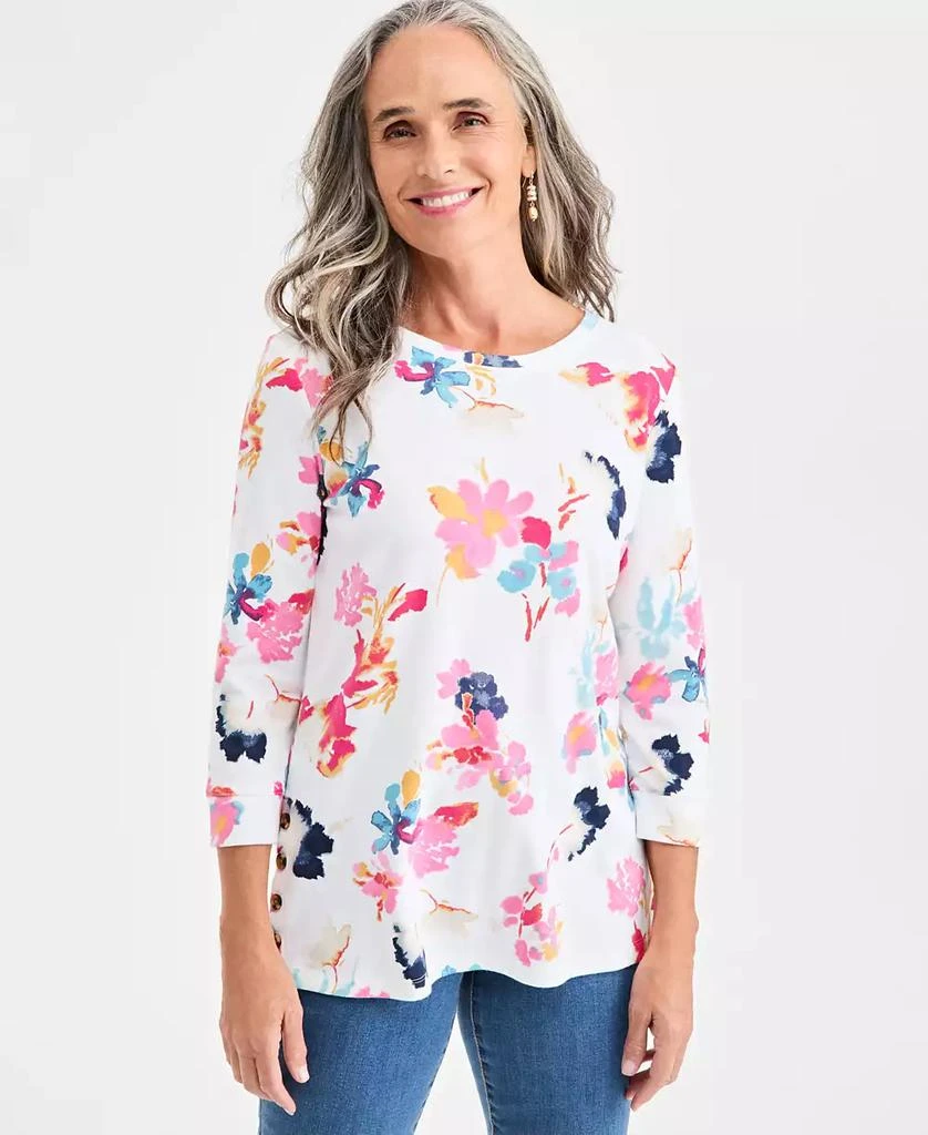 Style & Co Petite Crewneck Button Floral Essence Top 1