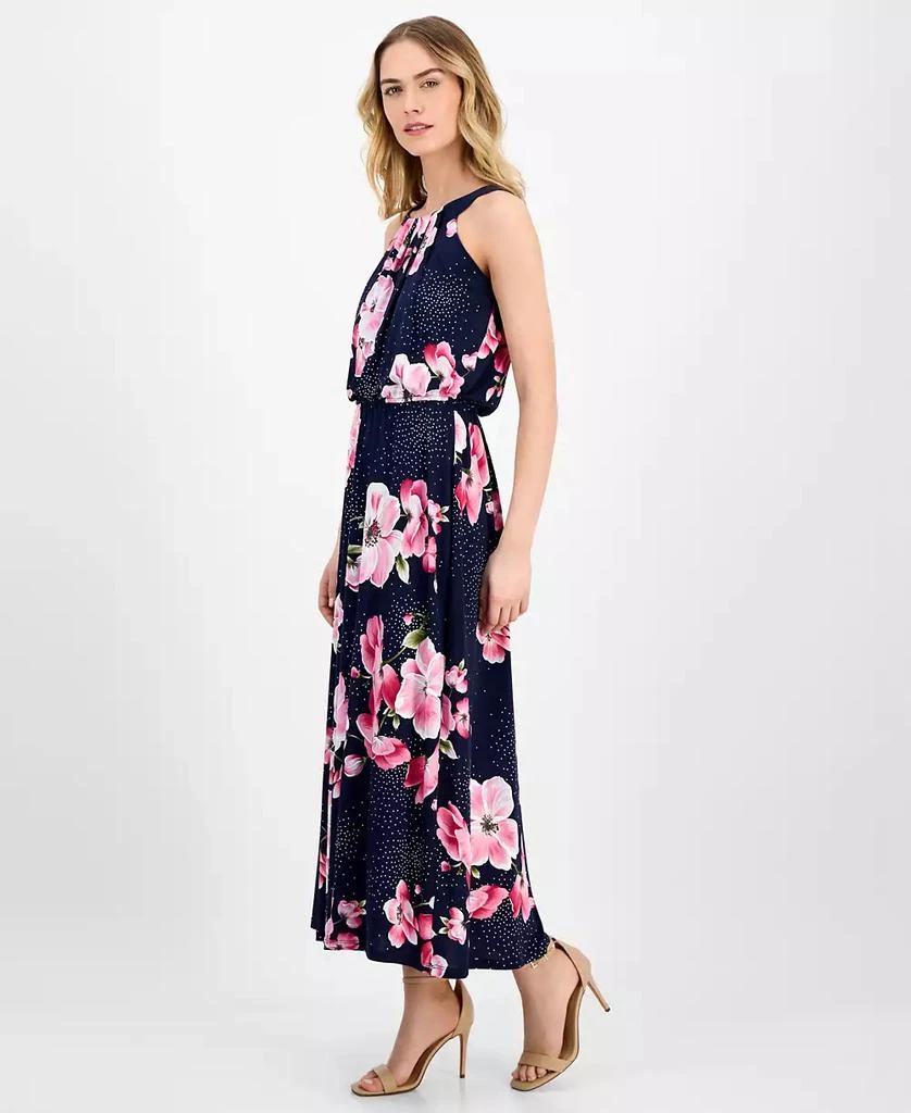 Robbie Bee Petite Floral-Print Pleat-Neck Jersey Dress 3