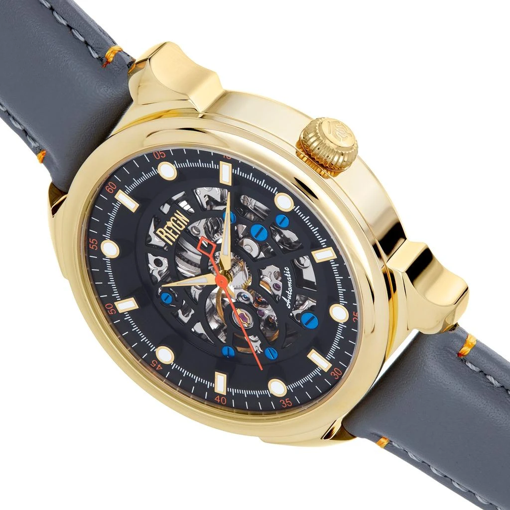Reign Weston Automatic Skeletonized Leather-Band Watch - Gold/Grey 2