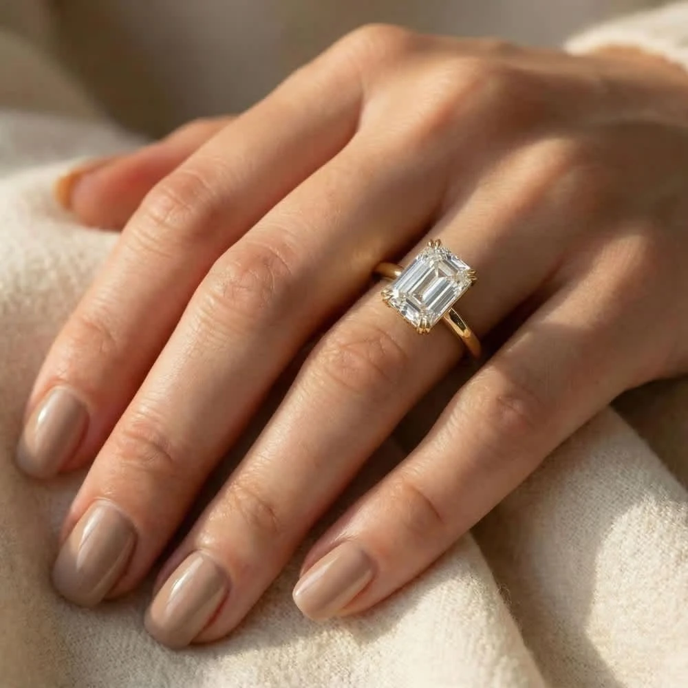 Pompeii3 Certified 6Ct Emerald Cut Diamond Solitaire Ring 14k Gold Lab Grown 4