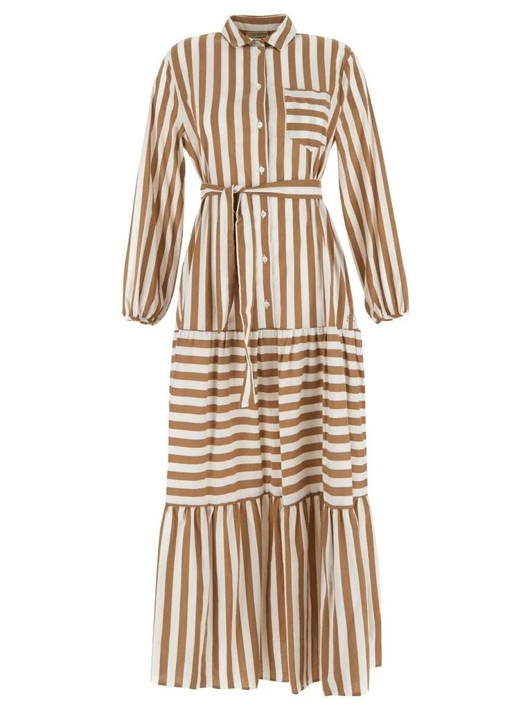 Semicouture Striped Midi Dress With Belt 1