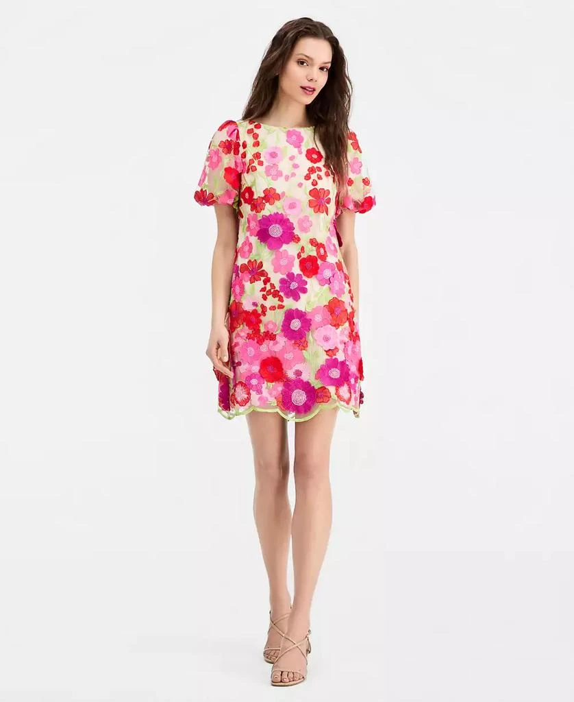 eliza j embroidered dress Eliza J Plus Size Boat Neck Floral Embroidered Mesh Dress