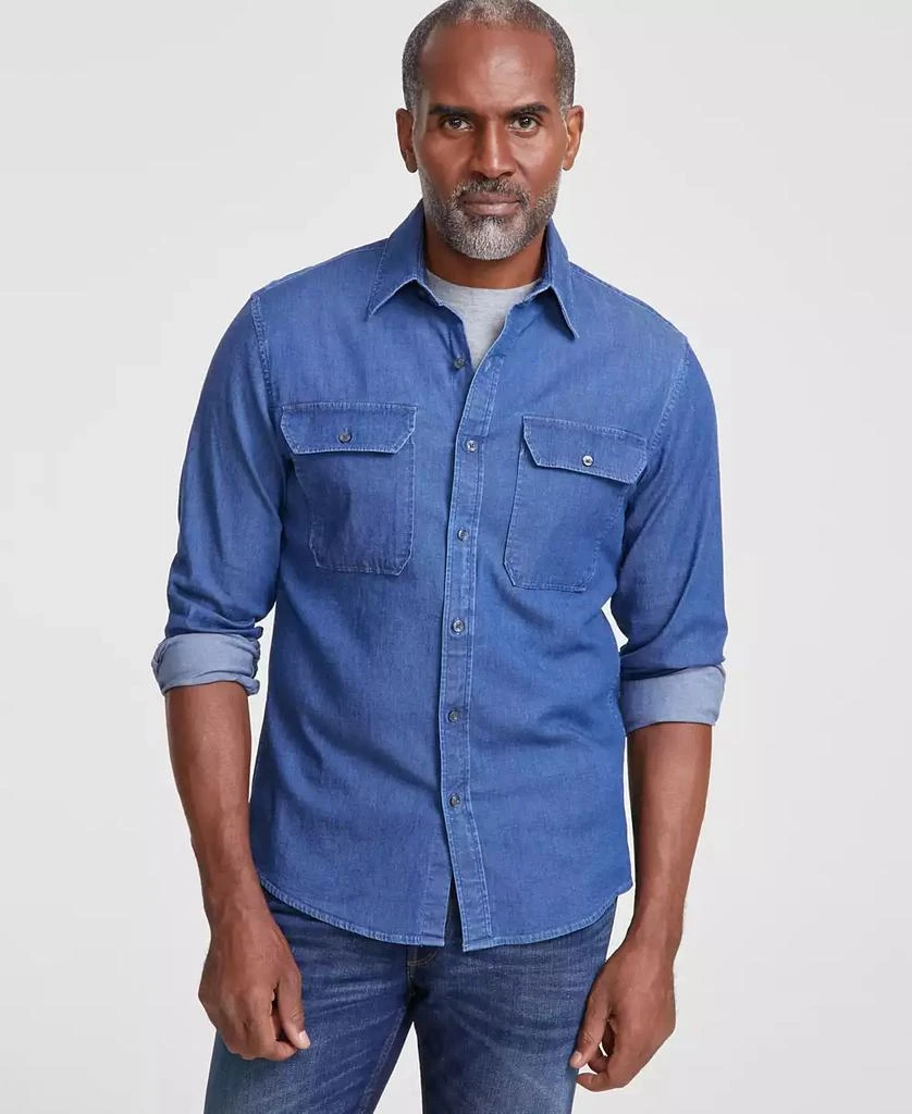 Michael Kors Men's Slim-Fit Double Pocket Chambray Long-Sleeve Button-Down Shirt 1