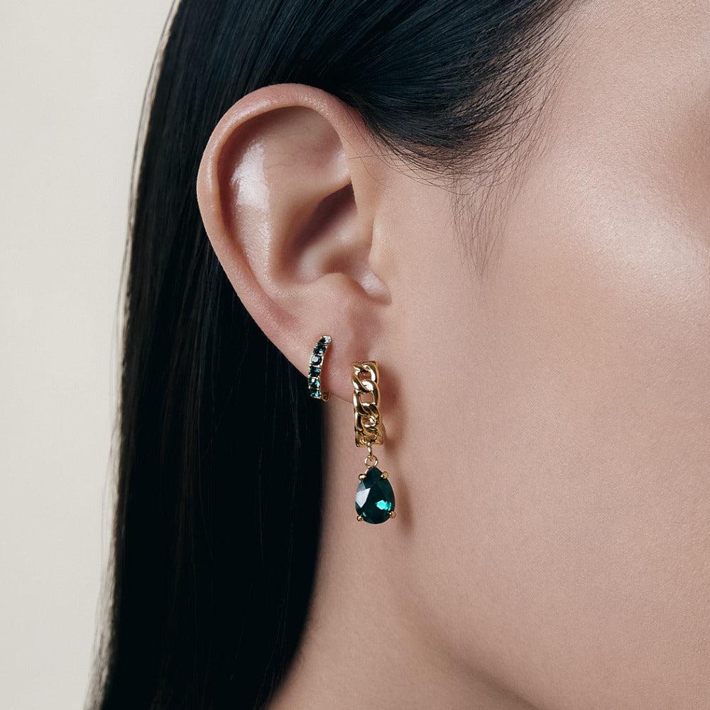 Orelia London Emerald Huggie Hoop Earrings Made With Swarovski Crystals