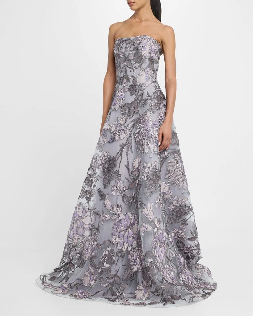 Naeem Khan Strapless Floral Raffia Embroidered Gown 4