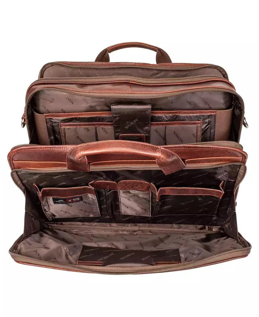 Mancini Leather Goods Men's Buffalo Double Compartment Top Zipper 15.6" Laptop and Tablet Briefcase 3