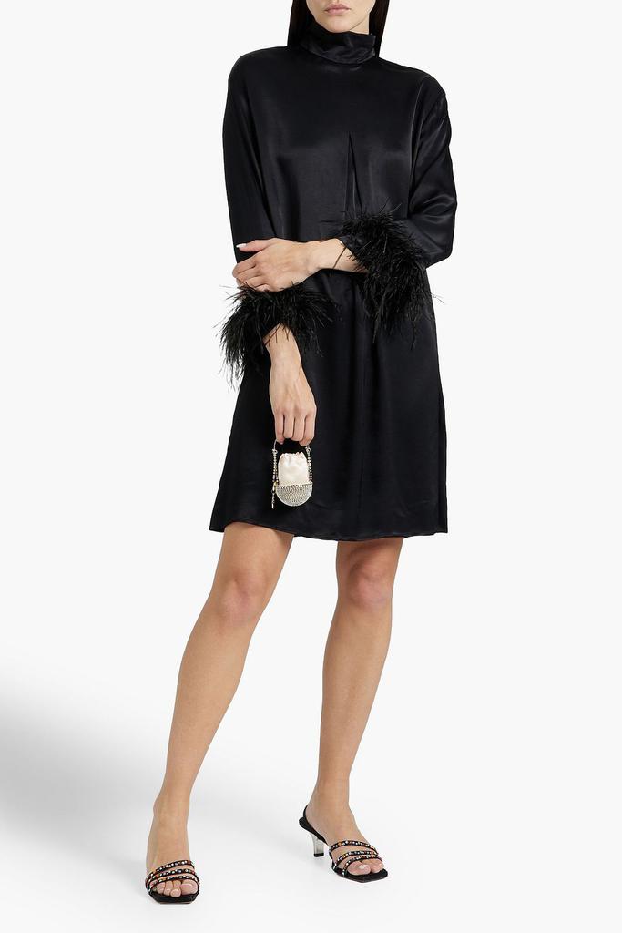 Sleeper Party feather-trimmed satin mini dress